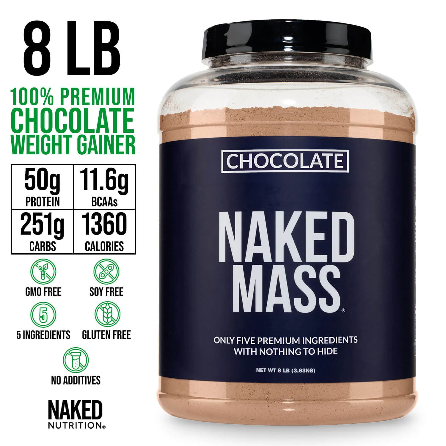 Chocolate Mass Gainer Protein Supplement | Naked Chocolate Mass - 8LB - Image 3