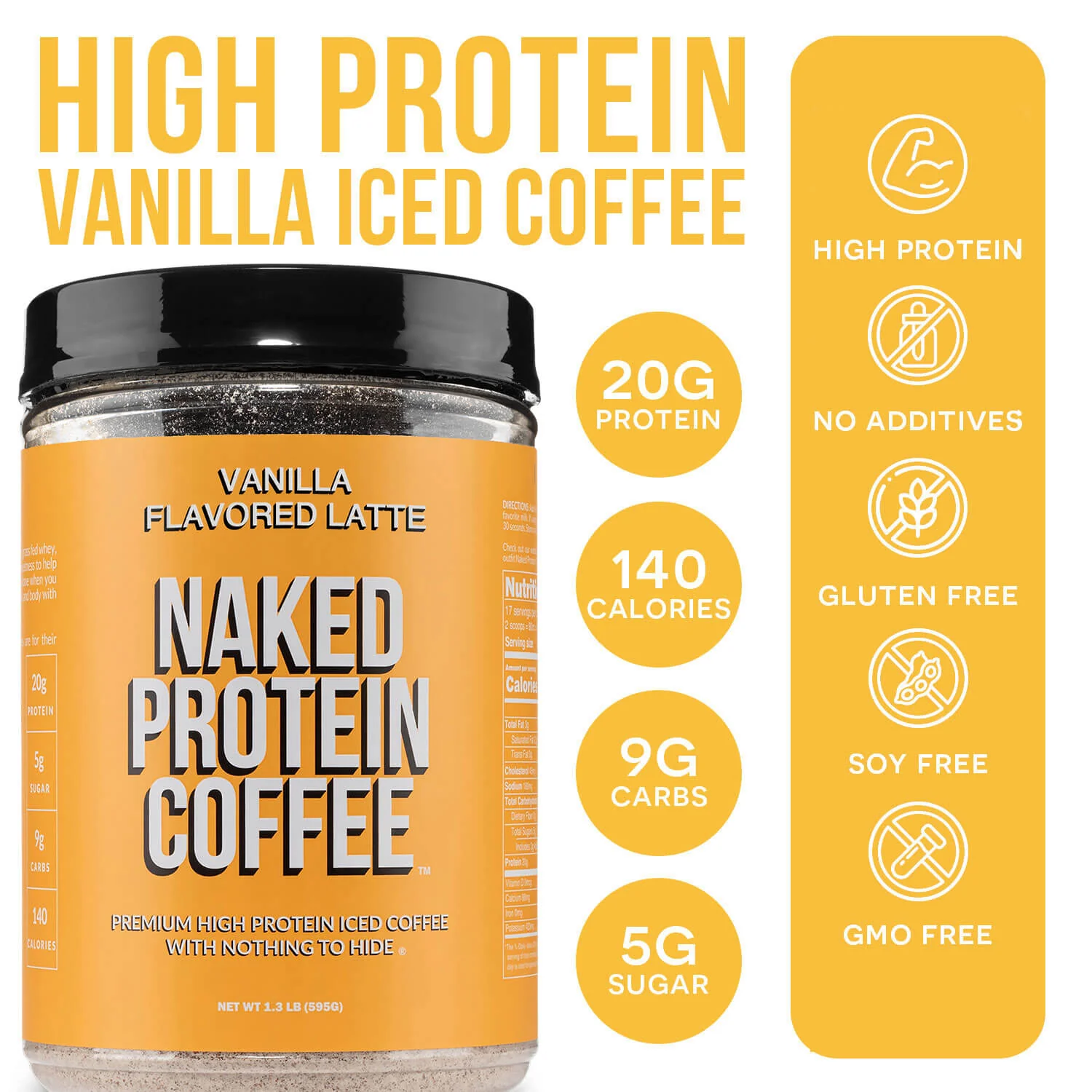 Vanilla Latte Protein Iced Coffee | Naked Protein Coffee - 17 Servings - Image 3